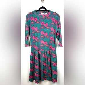 Vintage 80s Center Aisle Tapestry Floral Dress Size Small Retro Drop Waist Party
